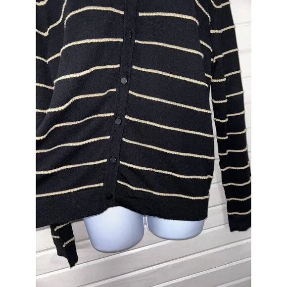 NWT August Silk Heritage Sz XL Black Gold Stripes Textured Button Up Cardigan - Picture 6 of 10